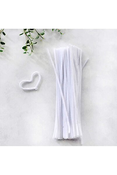 Butik 100 Adet Beyaz Şönil, Çiçek Yapımına Uygun Tüylü Tel, 30 Cm 6 Mm