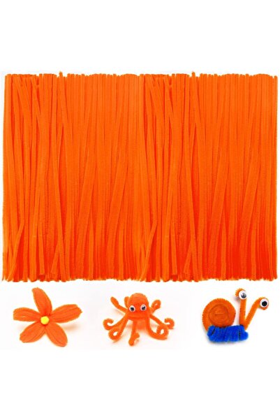 Butik 50'li Turuncu Şönil, Çiçek Yapımına Uygun Tüylü Tel, 30 Cm 6 Mm