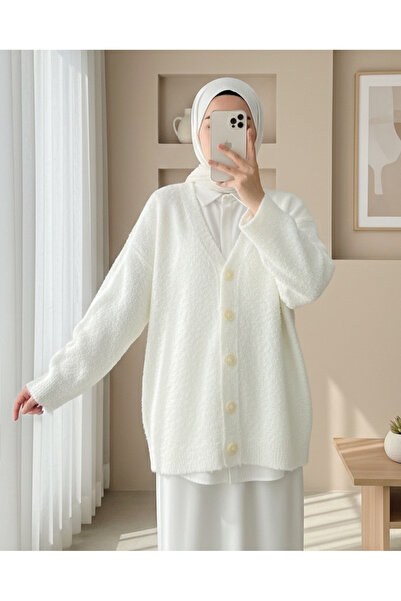 Modamorfo كارديجان تريكو فضفاض بأزرار - أبيض