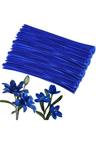 Butik 25 Adet Koyu Mavi Şönil, Çiçek Yapımına Uygun Tüylü Tel, 30 Cm 6 Mm
