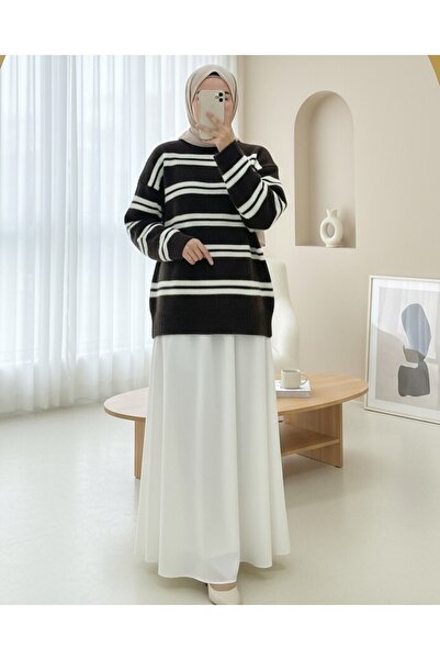 Modamorfo Round Neck Striped Soft Knit Sweater -K. Brown