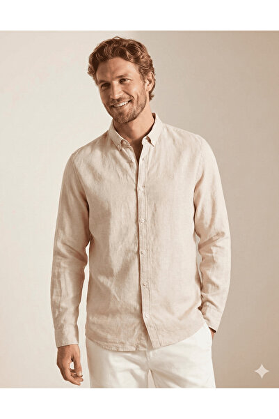 Jack & Jones Erkek Uzun Kollu Düz Renk Keten Gömlek - Ccmaze