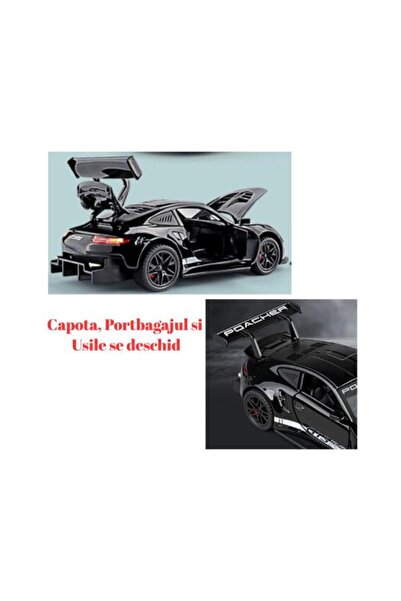 OEM Metal Car Porsche GT3 RS, Sounds and Lights, Moving Doors, Pull-Back, 16cm Black