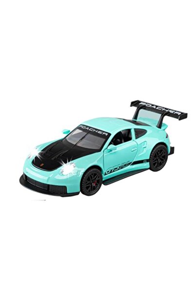 OEM Metal car type Porsche GT3 RS, Sounds and lights, Movable doors, Pull-Back, 16cm, Turqoise