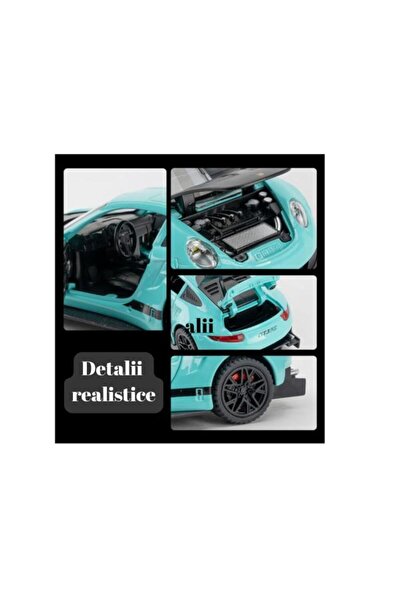 OEM Metal car type Porsche GT3 RS, Sounds and lights, Movable doors, Pull-Back, 16cm, Turqoise