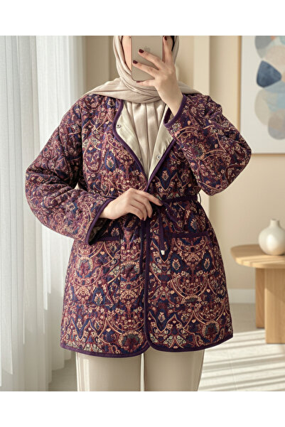 Modamorfo Double Pocket Snap Button Lined Quilted Jacket - Purple