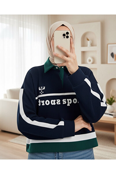 Modamorfo Women's Embroidery Detailed Paneled Sweatshirt - 31584Swt