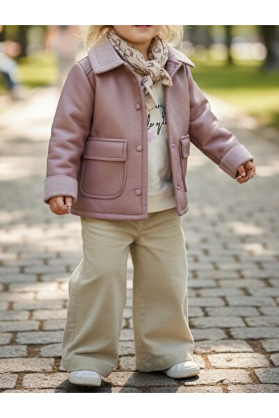 Babexi Fularlı Deri Ceketli Kız Çocuk Takım – Şık Günlük Kombin