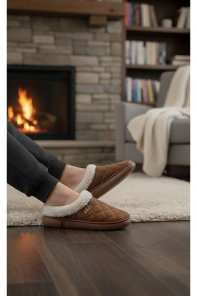 SCL SLC Kürklü Gondol Ev Terliği-Kışlık, Sıcak tutan, Kaymaz Taban, Yumuşak