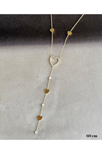 Haziran قلادة نسائية على شكل حرف Y، مزينة بحجر الزركون في الوسط وقلوب من الفو...