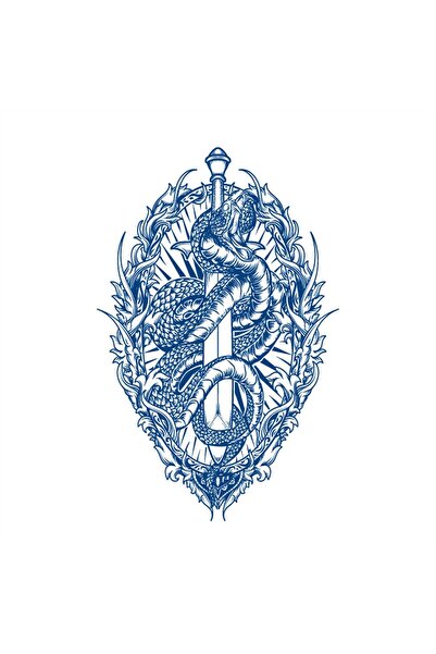 Tattoo 1 Ay Kalıcı Gerçekci Yılan ve kılıç 12 Saat Sonra Kararan Yapıştırma G...