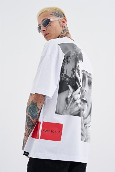 Machinist Men's Oversized Freedom Printed T-Shirt White