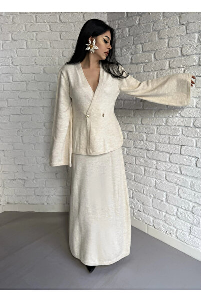 moneta boutique Σετ γυναικεία πλεκτά ζακέτα και φούστα μέγεθος Max