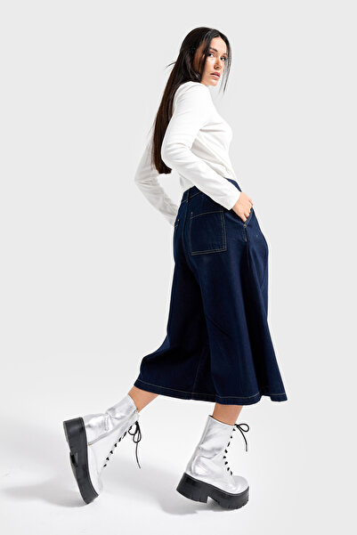 its basic Γυναικείο τζιν βερμούδα με πλισέ μακρύ τζιν σε χρώμα Indigo 7s6-50