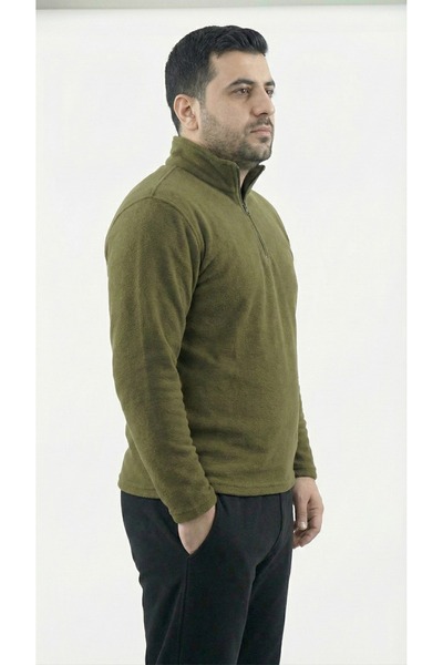 BESKAR Ανδρικό πράσινο φούτερ με μισό φερμουάρ ψηλός λαιμός Winter Thermal Fleece