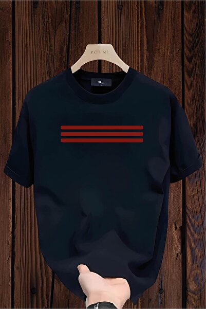 donamod 3 Lines Printed White Black Color Men's T-Shirt