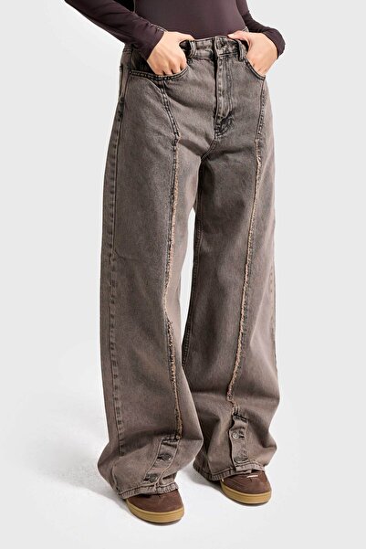 its basic Γυναικείο τζιν σκούρο καφέ 3w5-70 Super Baggy Fit με λεπτομέρεια στο πόδι, ειδικής σχεδίασης τζιν τζιν