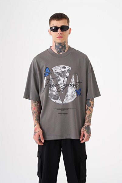 Machinist Oversized Free Spirit Printed Cotton T-Shirt Smoke
