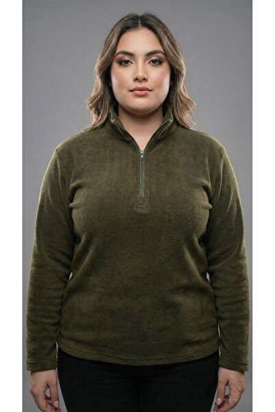 BESKAR Γυναικείο πράσινο φούτερ με μισό φερμουάρ ψηλός λαιμός Winter Thermal Fleece