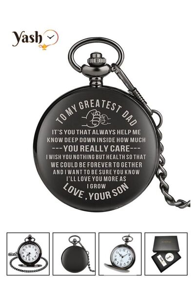 Yash ساعة جيب كوارتز بتصميم عتيق تحمل عبارة "أحبك" مع سلسلة وتغليف