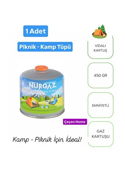ÇEÇEN HOME Piknik-Kamp Tüpü Vidalı Gaz Kartuşu Kamp Ocağı Kartuşu 450GR