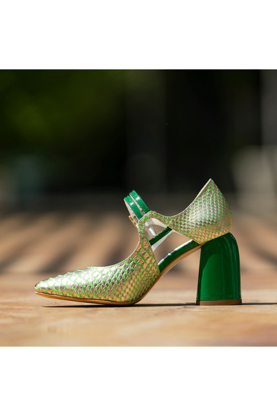 OEM Women's Shoes with Thick Heels Fantasy Green Love - 36