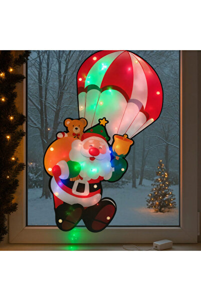 JML1 Decorațiune de Geam pentru Crăciun 42x20cm, Mos Craciun cu Parasuta, cu ...