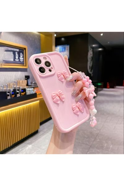 BABUN Ribbon Decorated Charmed Pink iPhone Phone Case Protector 14-15-16 Pro Max