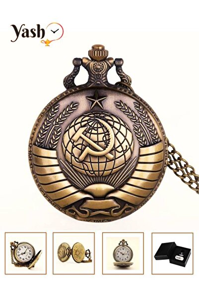 Yash USSR Soviet Badges Sickle Hammer Style Quartz Pocket Watch