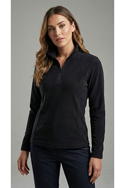 BESKAR Γυναικείο μαύρο φούτερ με μισό φερμουάρ ψηλός λαιμός Winter Thermal Fleece