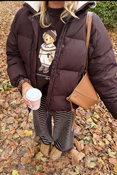 Madmext Καφέ ριγέ πλεκτό γυναικείο παντελόνι MG2609