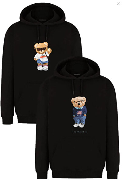 SUNFREE Teddy Printed Black K Hooded Set of 2 Sweatshirt