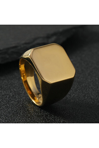 Choice خاتم ذهبي أنيق ورائع من الفولاذ المقاوم للصدأ مصقول كبير الحجم، مناسب للرجال والنساء على حد سواء