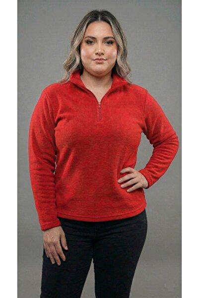 BESKAR Women's Red Half Zipper Mock Neck Winter Thermal Fleece Sweatshirt
