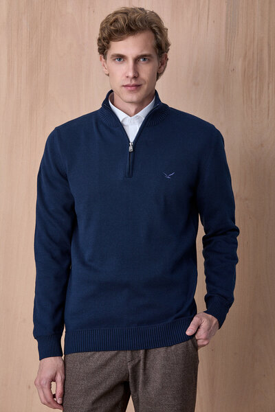 SMILE Advent Troyar Petrol 100% Cotton Zippered Knitwear