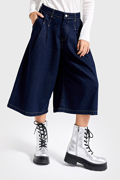its basic Γυναικείο τζιν βερμούδα με πλισέ μακρύ τζιν σε χρώμα Indigo 7s6-50
