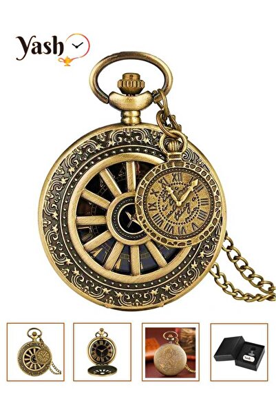 Yash Vintage Copper Antique Hollow Gear Design Quartz Pocket Watch