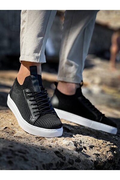 Lucy Shoes Yg-112 Men's Lace-Up Casual Knit Sneaker Shoes Cbt - Black