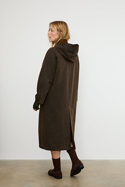 Stradivarius Long waxed parka with detachable hood
