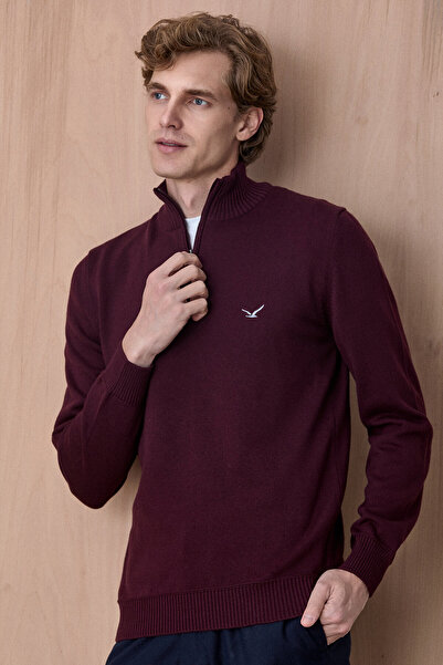 SMILE Advent Troyar Burgundy 100% Cotton Zippered Knitwear