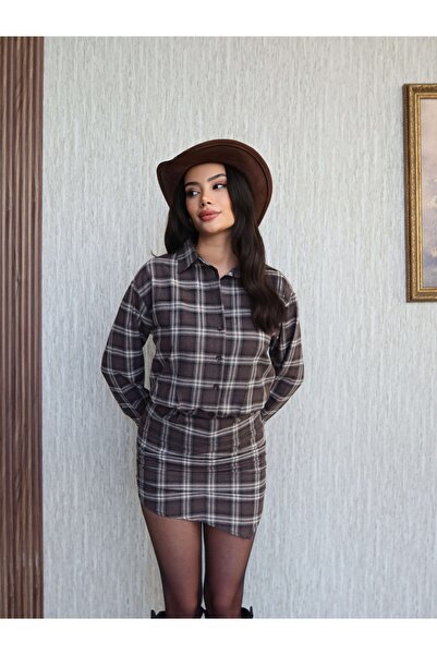 ESRAHELVACI Мини рокля с колан в талията и кариран десен