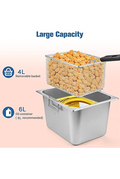 Generic 6L 2200W Stainless Steel Electric Deep Fryer with Basket & Lid