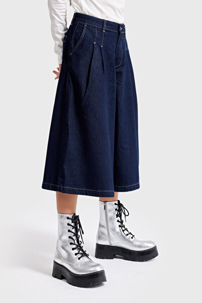 its basic Γυναικείο τζιν βερμούδα με πλισέ μακρύ τζιν σε χρώμα Indigo 7s6-50