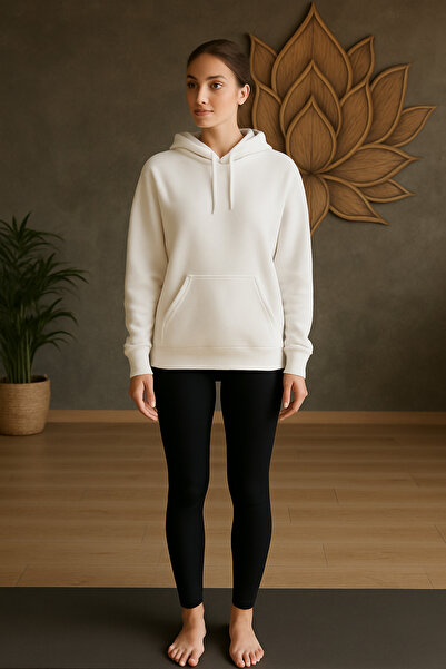 ocke Unisex White Yoga Lotus Back Printed Hooded Hoodie Sweatshirt