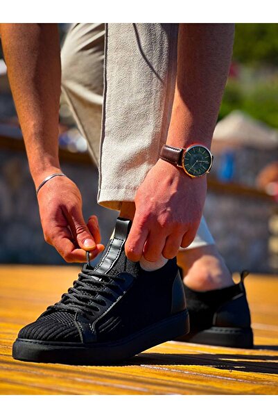 Lucy Shoes Yg-112 Men's Lace-Up Casual Knit Sneaker Shoes Cst - Black