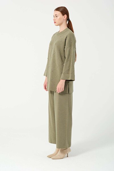 Hatun Atila Hatunatila Stone Detailed Double Suit 25206 Khaki