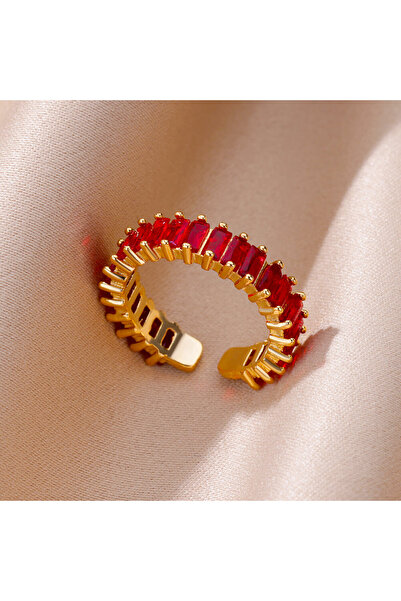 Choice 7 JZ4470G-6 خاتم مفتوح ملون من الزركون المكعب للنساء من الفولاذ المقاوم للصدأ باللون الذهبي خواتم مربعة بوهيمية