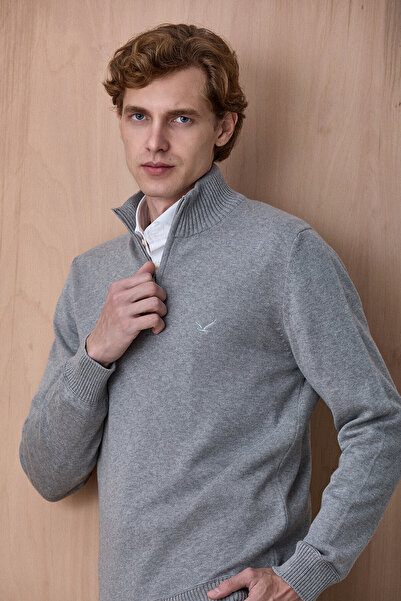 SMILE Advent Troyar Gray Melange 100% Cotton Zippered Knitwear