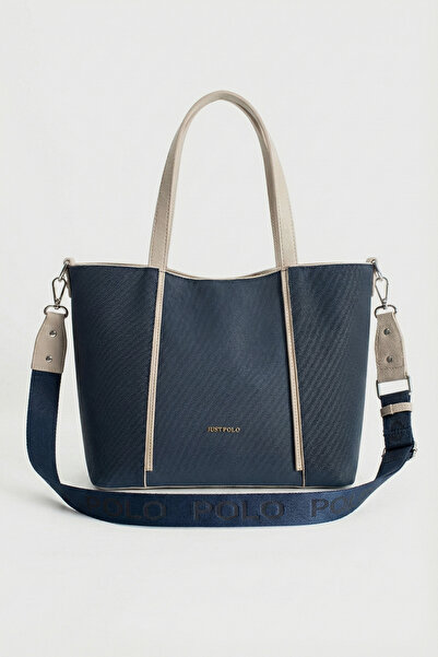 Just Polo Women's Large Size Water Resistant Navy Blue Stone Lacoste Fabric Long Strap 4 Compartment Hand and Shoulder Bag Pbu2170