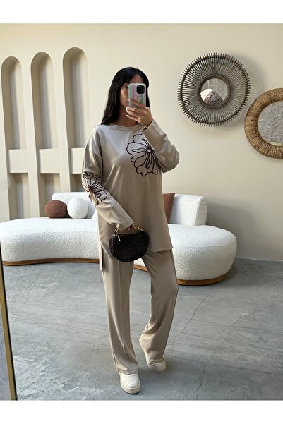 Moda İkra Women's Top with Embroidery Detail and Bottom Top Set